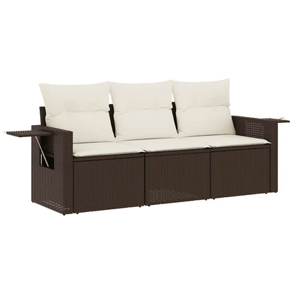 vidaXL 3-tlg. Garten-Sofagarnitur mit Kissen Braun Poly Rattan