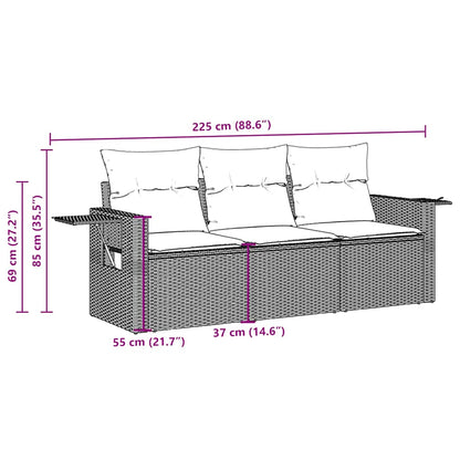 vidaXL 3-tlg. Garten-Sofagarnitur mit Kissen Braun Poly Rattan