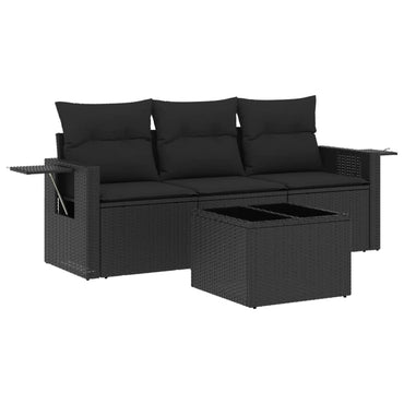 vidaXL 4-tlg. Garten-Sofagarnitur mit Kissen Schwarz Poly Rattan
