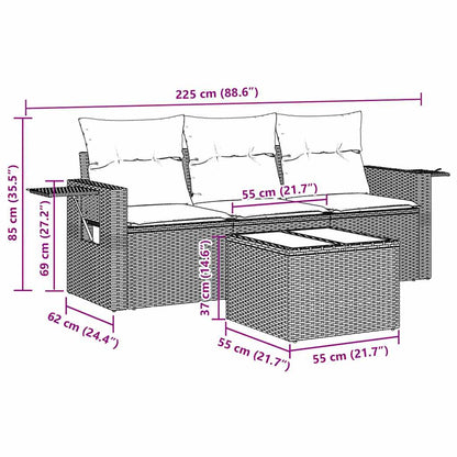 vidaXL 4-tlg. Garten-Sofagarnitur mit Kissen Schwarz Poly Rattan