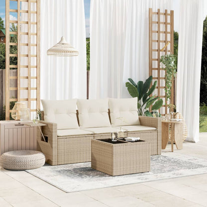 vidaXL Ensemble de canapés de jardin 4 pcs avec coussins en résine tressée beige