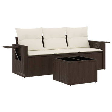 vidaXL 4-tlg. Garten-Sofagarnitur mit Kissen Braun Poly Rattan