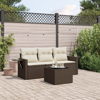 vidaXL 4-tlg. Garten-Sofagarnitur mit Kissen Braun Poly Rattan