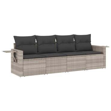 vidaXL 4-tlg. Garten-Sofagarnitur mit Kissen Hellgrau Poly Rattan