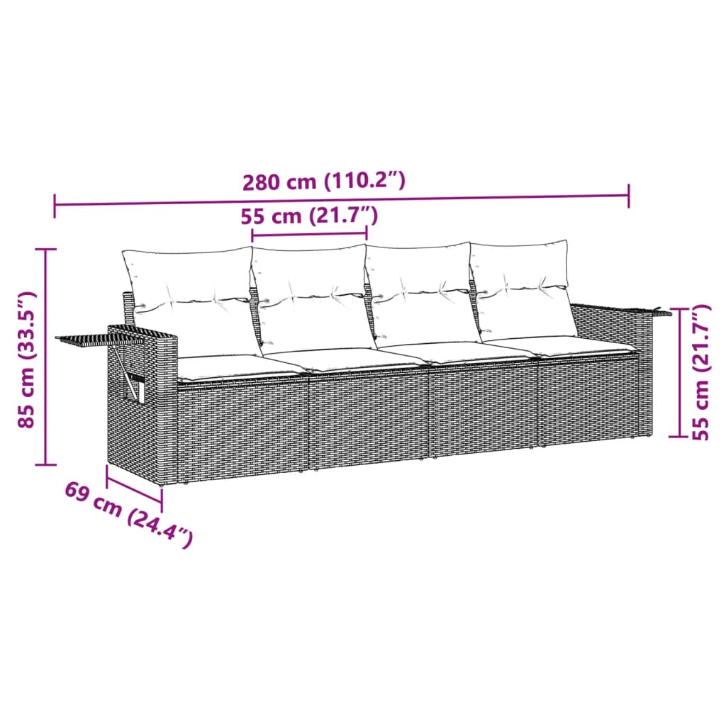 vidaXL 4-tlg. Garten-Sofagarnitur mit Kissen Hellgrau Poly Rattan