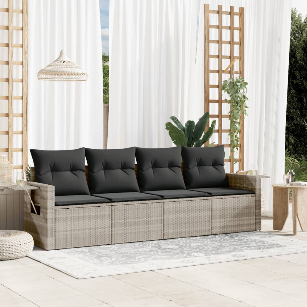 vidaXL 4-tlg. Garten-Sofagarnitur mit Kissen Hellgrau Poly Rattan