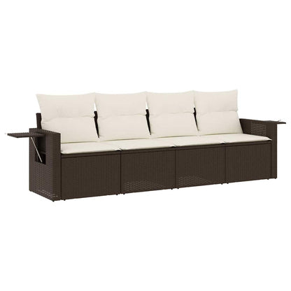 vidaXL Salon de jardin 4 pcs avec coussins résine tressée marron