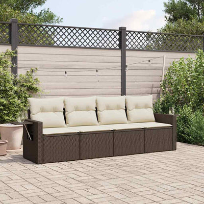 vidaXL Salon de jardin 4 pcs avec coussins résine tressée marron