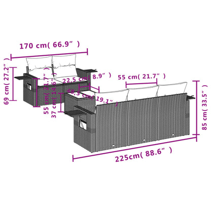 vidaXL 6-tlg. Garten-Sofagarnitur mit Kissen Grau Poly Rattan