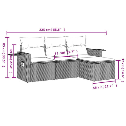 vidaXL 4-tlg. Garten-Sofagarnitur mit Kissen Schwarz Poly Rattan