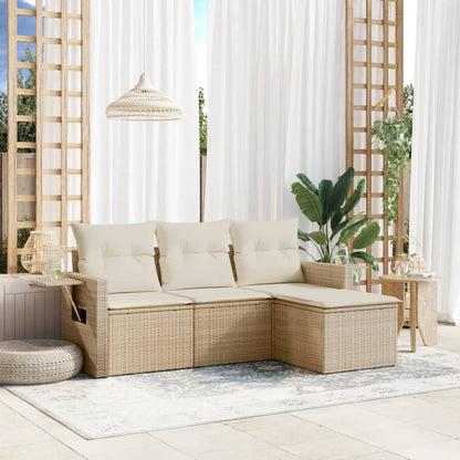 vidaXL 4-tlg. Garten-Sofagarnitur mit Kissen Beige Poly Rattan