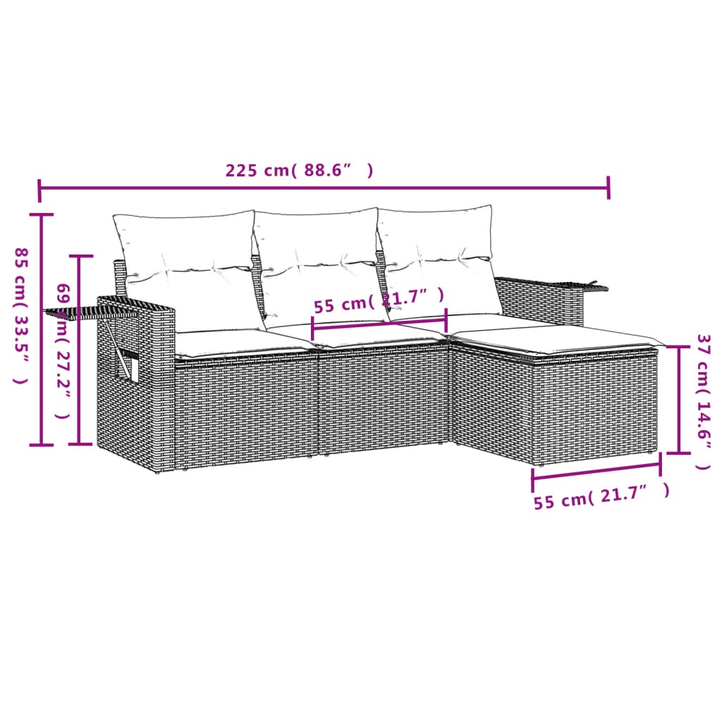 vidaXL Ensemble de canapés de jardin 4 pcs avec coussins en résine tressée beige