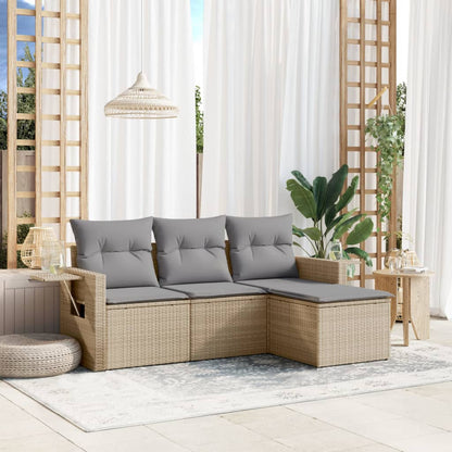 vidaXL Ensemble de canapés de jardin 4 pcs avec coussins en résine tressée beige