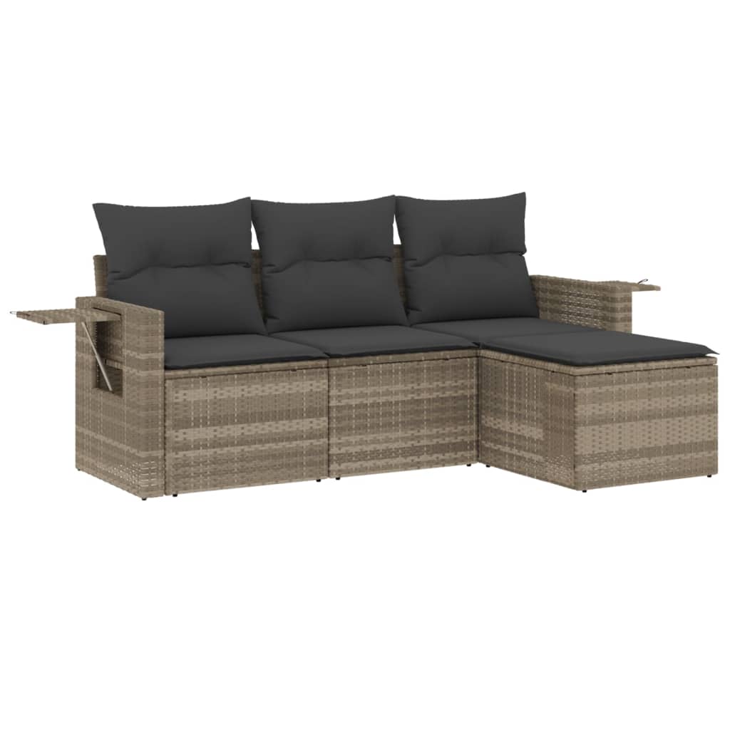 vidaXL 4-tlg. Garten-Sofagarnitur mit Kissen Hellgrau Poly Rattan
