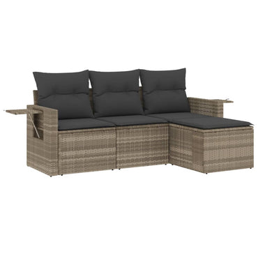 vidaXL 4-tlg. Garten-Sofagarnitur mit Kissen Hellgrau Poly Rattan