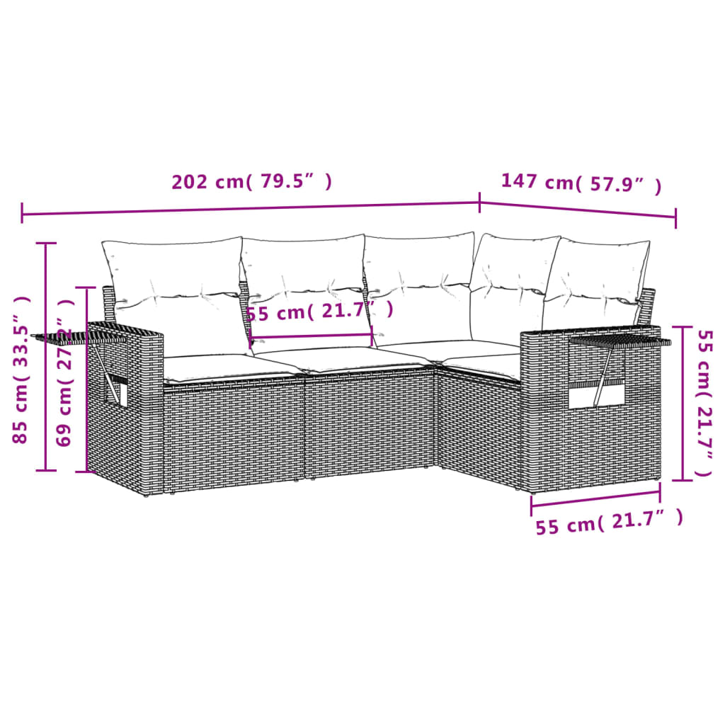 vidaXL Salon de jardin 4 pcs avec coussins Gris Résine tressée