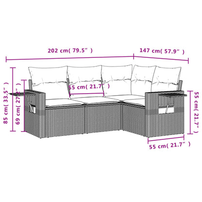 vidaXL Salon de jardin 4 pcs avec coussins Gris Résine tressée