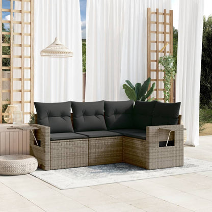 vidaXL Salon de jardin 4 pcs avec coussins Gris Résine tressée