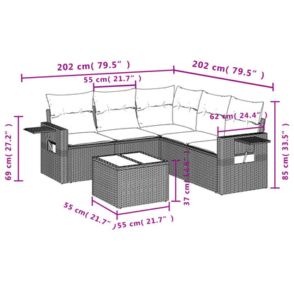 vidaXL 6-tlg. Garten-Sofagarnitur mit Kissen Beige Poly Rattan