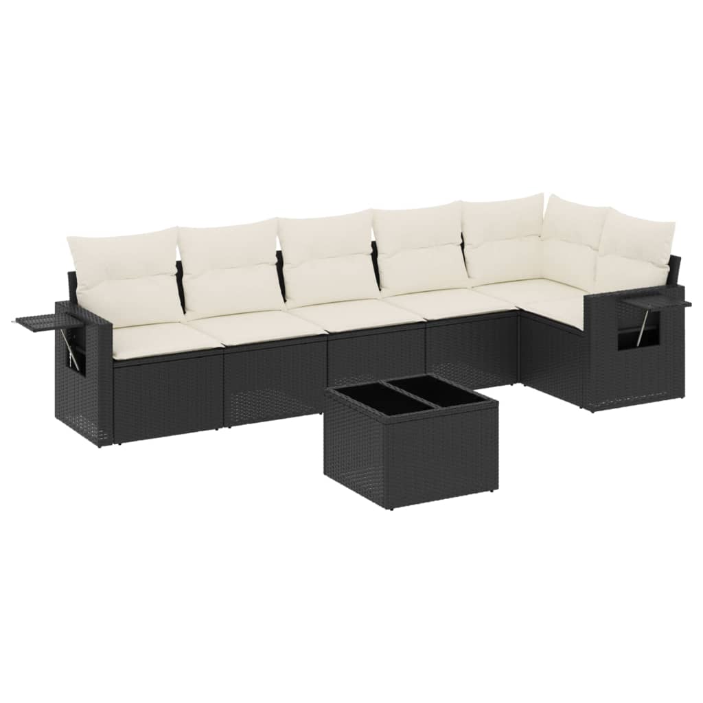 vidaXL Salon de jardin 7 pcs avec coussins Noir Résine tressée
