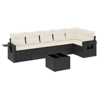 vidaXL Salon de jardin 7 pcs avec coussins Noir Résine tressée