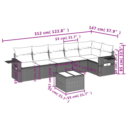 vidaXL Salon de jardin 7 pcs avec coussins Noir Résine tressée