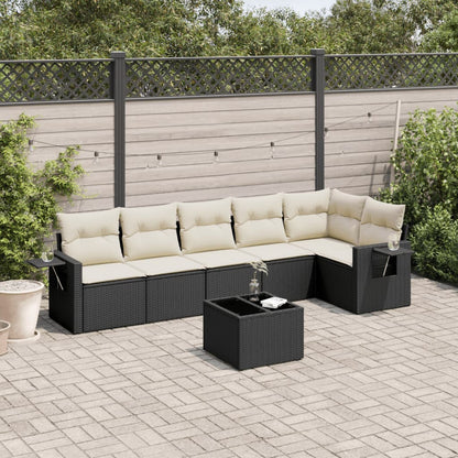 vidaXL Salon de jardin 7 pcs avec coussins Noir Résine tressée