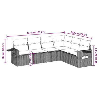 vidaXL 6-tlg. Garten-Sofagarnitur mit Kissen Braun Poly Rattan