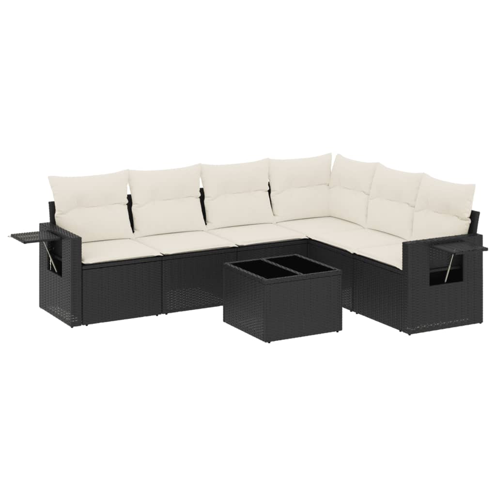 vidaXL Salon de jardin 7 pcs avec coussins Noir Résine tressée