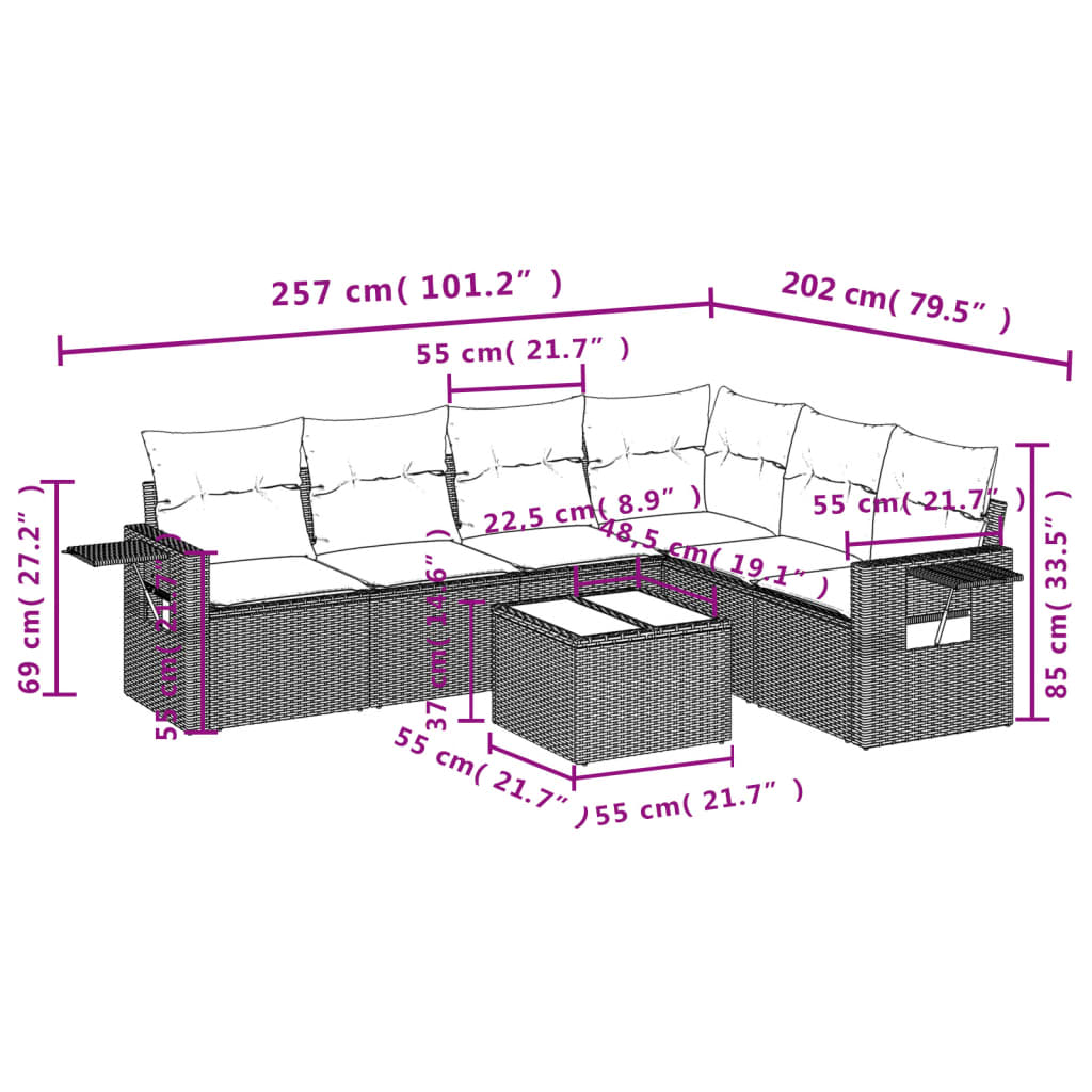 vidaXL Salon de jardin 7 pcs avec coussins Noir Résine tressée