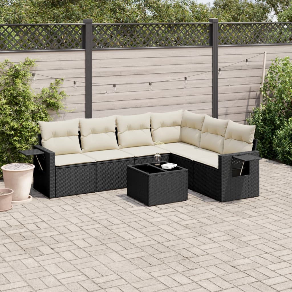 vidaXL Salon de jardin 7 pcs avec coussins Noir Résine tressée
