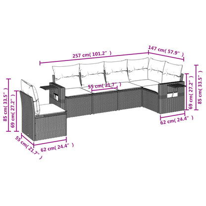 vidaXL Salon de jardin 6 pcs avec coussins Marron Résine tressée