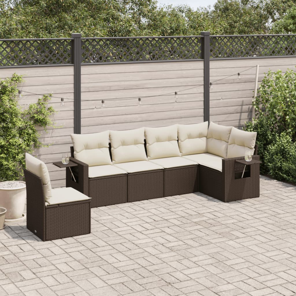 vidaXL Salon de jardin 6 pcs avec coussins Marron Résine tressée