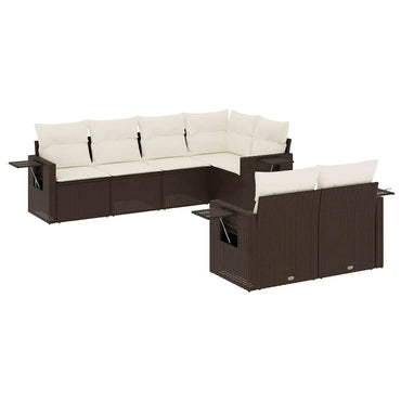 vidaXL Salon de jardin 7 pièces avec coussins résine tressée marron
