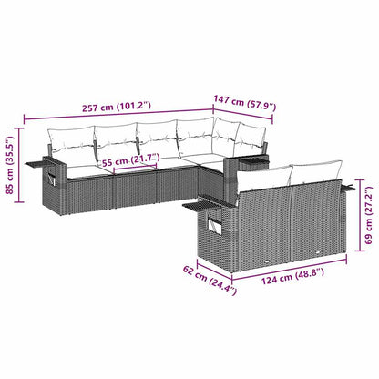 vidaXL 7-tlg. Garten-Sofagarnitur mit Kissen Braun Poly Rattan