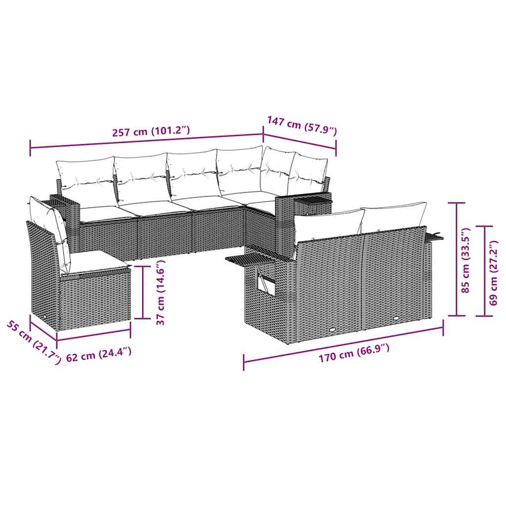 vidaXL Ensemble de canapés de jardin 8 pièces avec coussins résine tressée noir