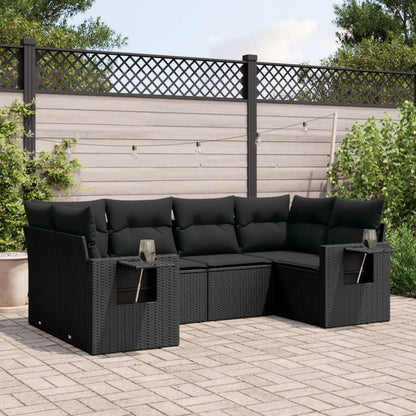 vidaXL Salon de jardin 6 pcs avec coussins Noir Résine tressée