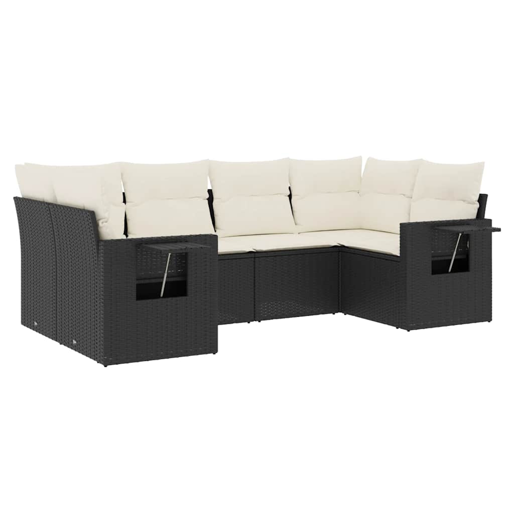 vidaXL Salon de jardin 6 pcs avec coussins Noir Résine tressée
