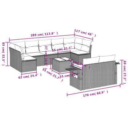 vidaXL 10-tlg. Garten-Sofagarnitur mit Kissen Beige Poly Rattan