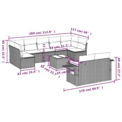 vidaXL 10-tlg. Garten-Sofagarnitur mit Kissen Grau Poly Rattan