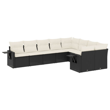 vidaXL Salon de jardin 9 pcs avec coussins Noir Résine tressée