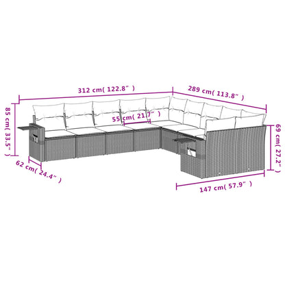 vidaXL 10-tlg. Garten-Sofagarnitur mit Kissen Grau Poly Rattan