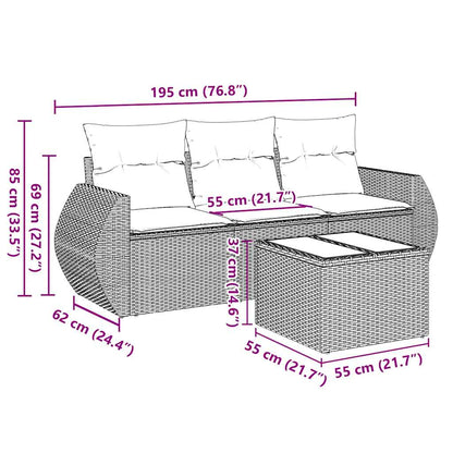 vidaXL 4-tlg. Garten-Sofagarnitur mit Kissen Schwarz Poly Rattan