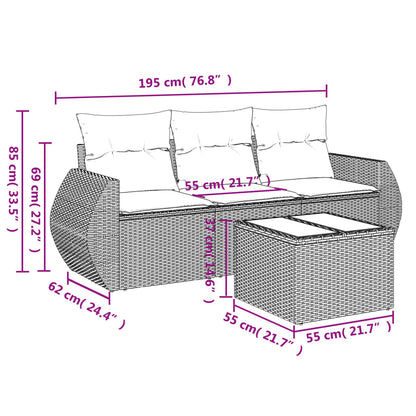 vidaXL 4-tlg. Garten-Sofagarnitur mit Kissen Beige Poly Rattan