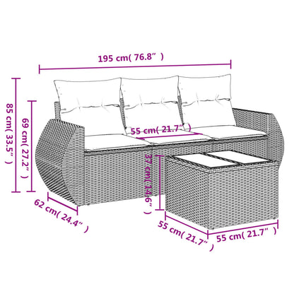 vidaXL 4-tlg. Garten-Sofagarnitur mit Kissen Braun Poly Rattan
