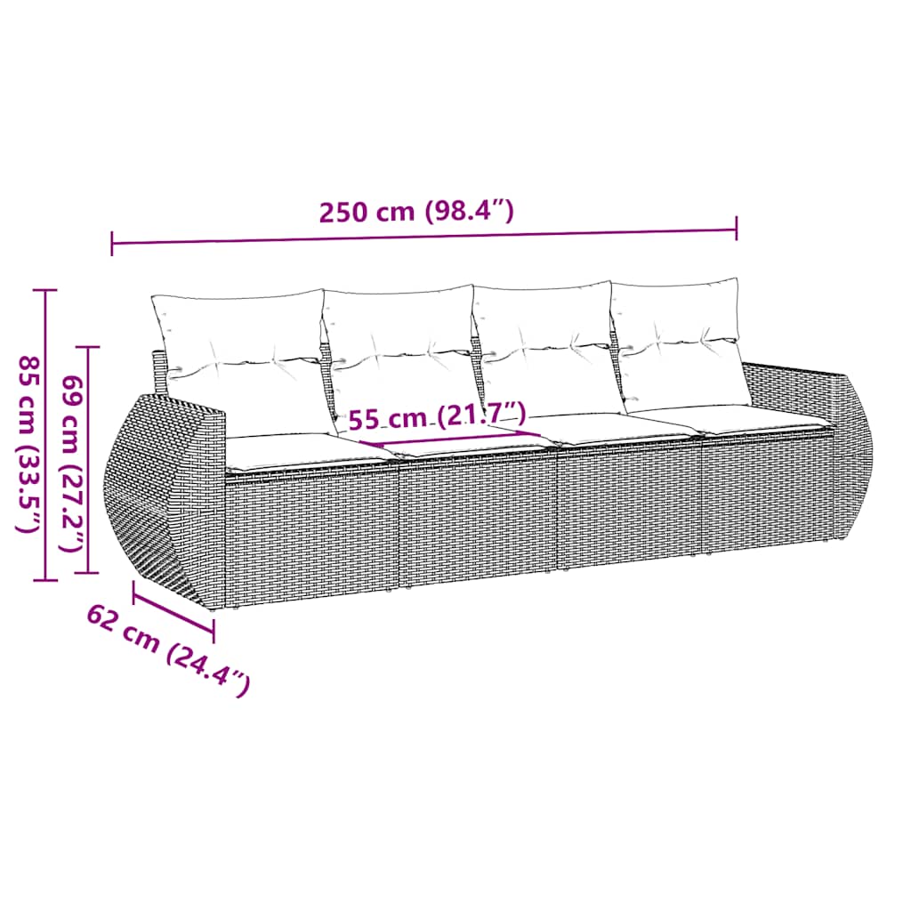 4-tlg. Garten-Sofagarnitur mit Kissen Schwarz Poly Rattan