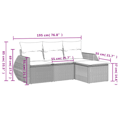 vidaXL 4-tlg. Garten-Sofagarnitur mit Kissen Grau Poly Rattan