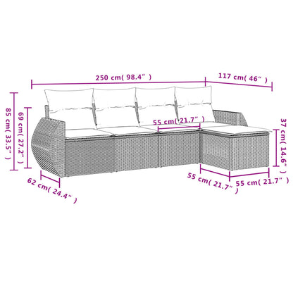 vidaXL 5-tlg. Garten-Sofagarnitur mit Kissen Grau Poly Rattan