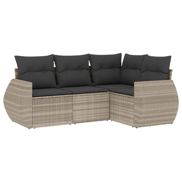 vidaXL 4-tlg. Garten-Sofagarnitur mit Kissen Hellgrau Poly Rattan