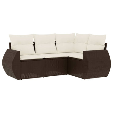 vidaXL 4-tlg. Garten-Sofagarnitur mit Kissen Braun Poly Rattan